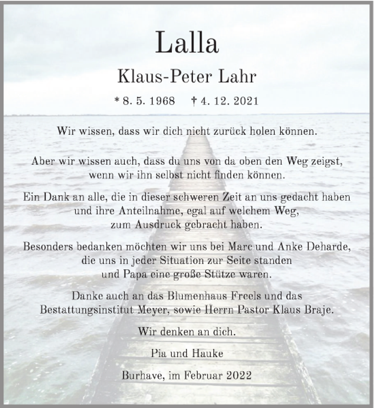 <p>Lalla<br />Klaus-Peter Lahr<br />. .</p>