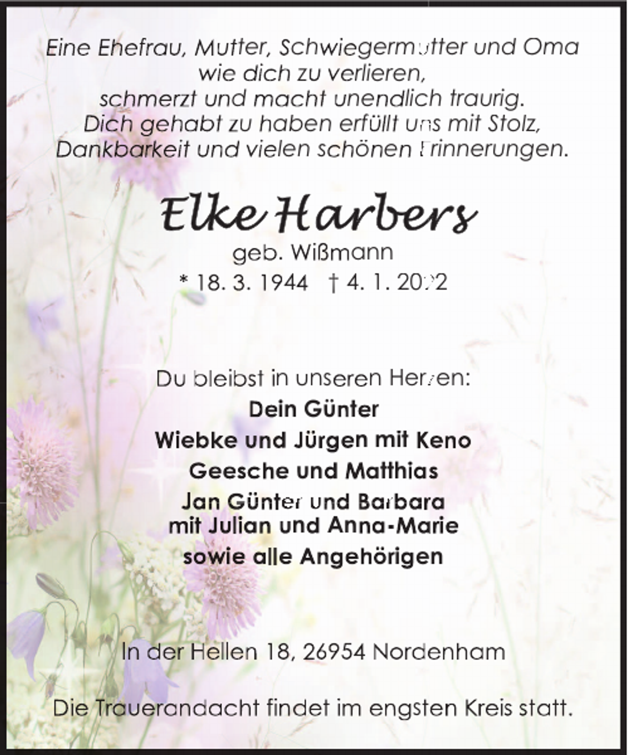 <p>ter</p><p>germu<br />utter und Oma<br />rlieren,<br />d<br />ne lich traurig.<br />u aben erf l un<br />ns mit Stolz,<br />len s ö e Erinnerungen.</p><p>. .</p><p>ch<br />z</p><p>.<br />4</p><p>ann<br />† 4. 1. 202</p><p>n uns<br />n Herzzen:<br />in Gü t r<br />n mit<br />un<br />tth<br />er u<br />r<br />n An<br />i en</p><p>s</p>