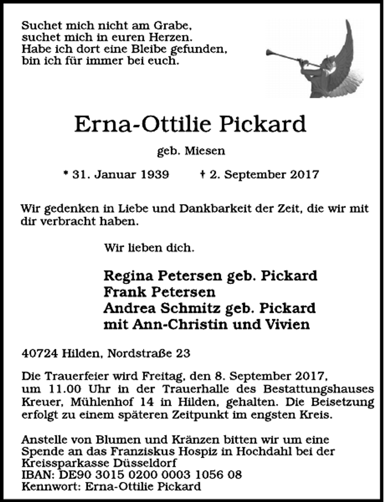 <p>Suchet mich nicht am Grabe,</p><p>suchet mich in euren Herzen</p>