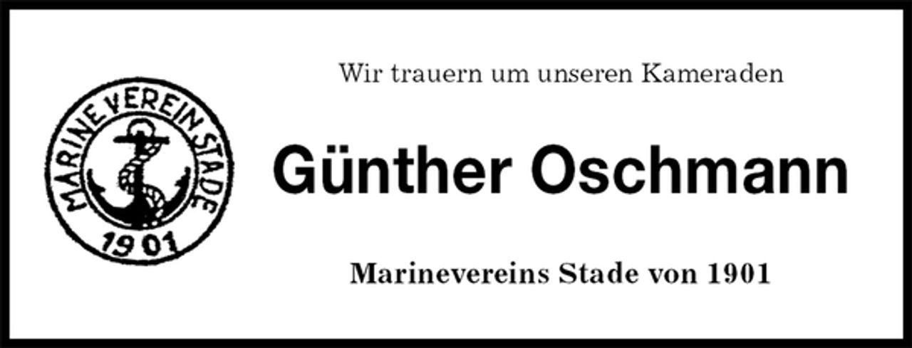 <p>Wir trauern um unseren Kameraden<br />Günther Oschmann<br />Marinevereins Stade von 1901</p>