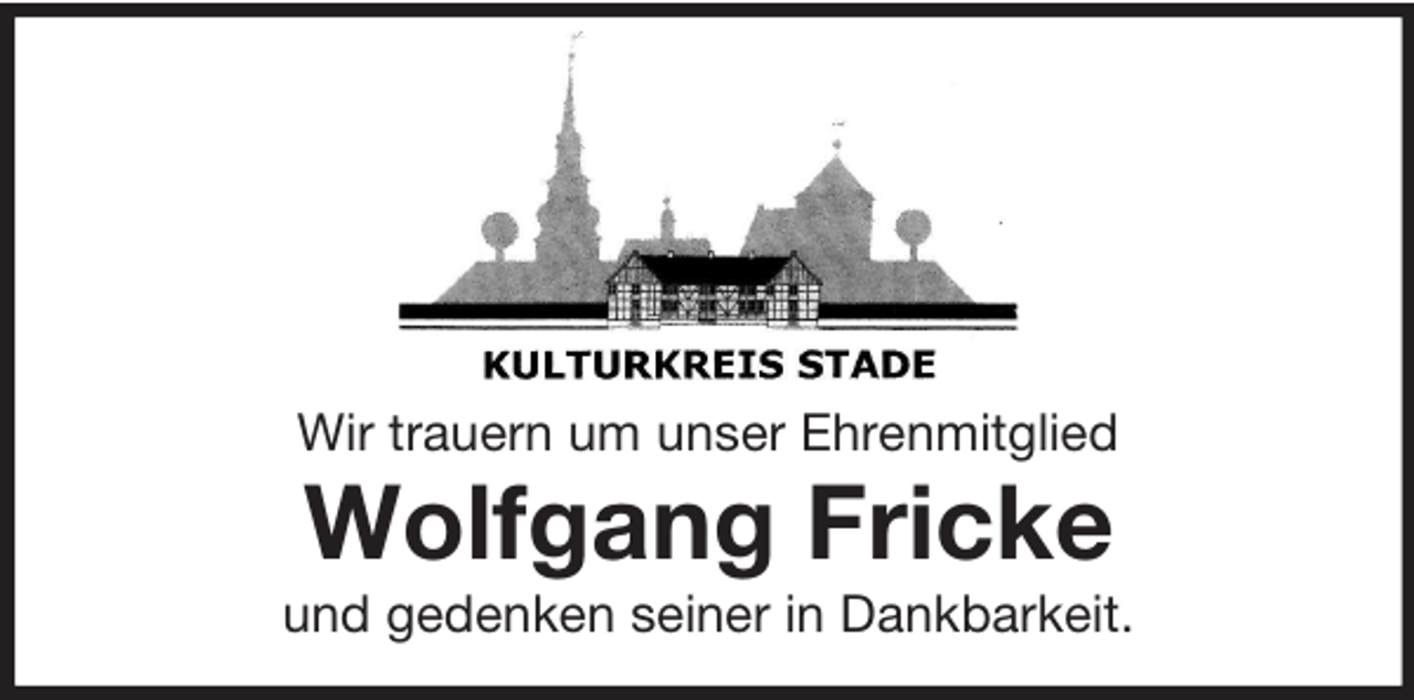 <p>Wir trauern um unser Ehrenmitglied<br />Wolfgang Fricke<br />und gedenken seiner in Dankbarkeit.</p>