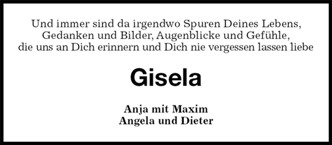 <p>Und immer sind da irgendwo Spuren Deines Lebens,<br />Gedanken und Bilder, Augenblicke und Gefühle,<br />die uns an Dich erinnern und Dich nie vergessen lassen liebe<br />Gisela<br />Anja mit Maxim<br />Angela und Dieter</p>