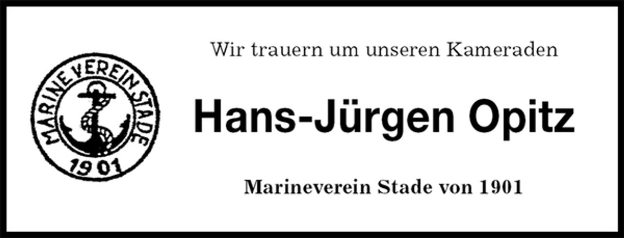 <p>Wir trauern um unseren Kameraden<br />Hans-Jürgen Opitz<br />Marineverein Stade von 1901</p>