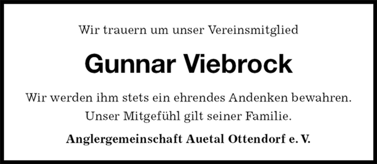 <p>Wir trauern um unser Vereinsmitglied<br />Gunnar Viebrock</p>
<p>Anglergemeinschaft Auetal Ottendorf e. V.<br />Wir werden ihm stets ein ehrendes Andenken bewahren.<br />Unser Mitgefühl gilt seiner Familie.</p>