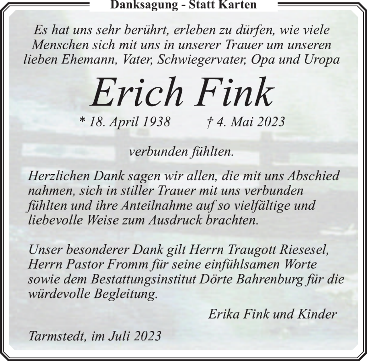 <p>Danksagung - Statt Karten</p>