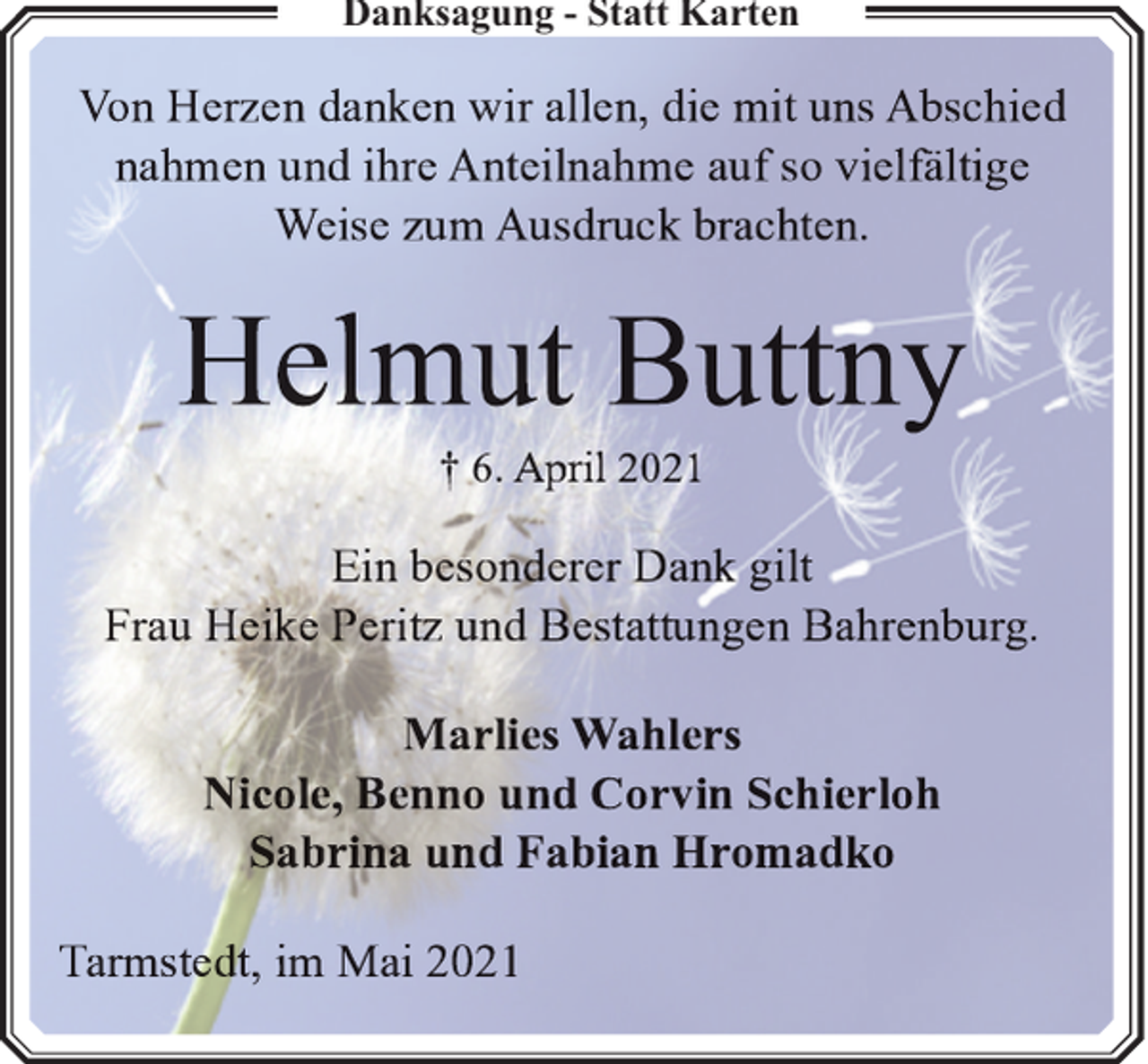 <p>Danksagung - Statt Karten</p>